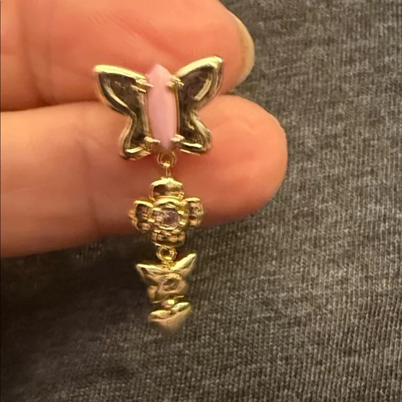 Kendra Scott Gold and Pink Butterfly Drop Earrings - Picture 2 of 2